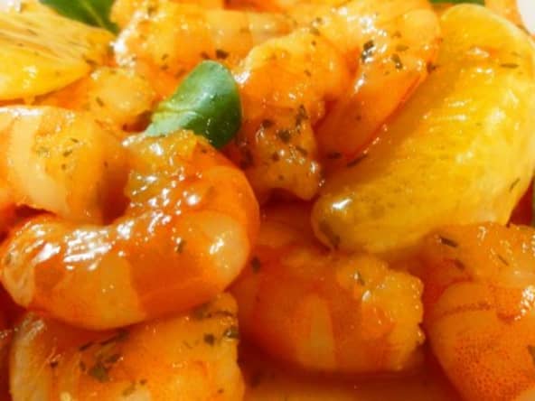 Crevettes caramélisées à l'orange