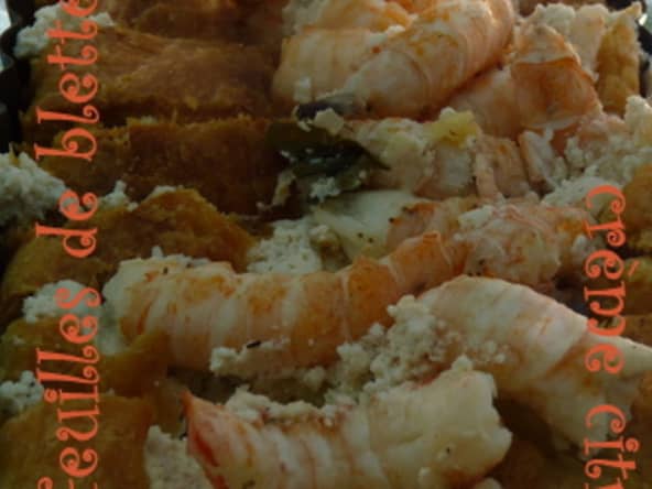 Tartes aux feuilles de blettes, langoustines et ricotta