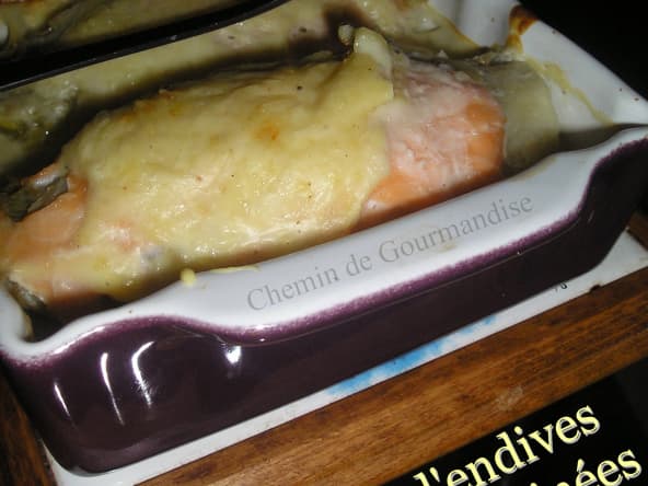 Roulades d'endives saumonées gratinés