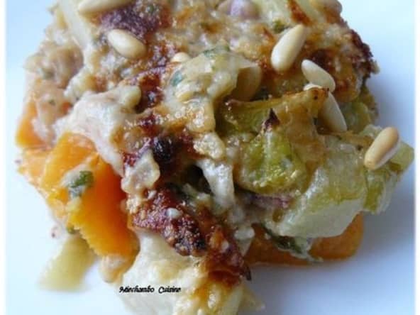 Chayottes sur lit de patates douces en gratin