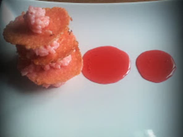 Riz au lait à la fraise Tagada et tuiles de riz craquantes