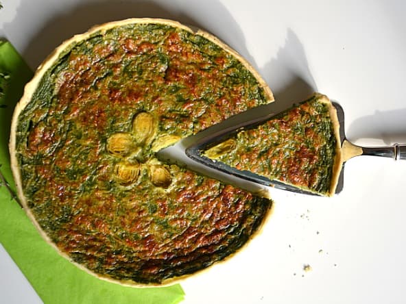 Tarte ou quiche verte aux choux de Bruxelles et épinards