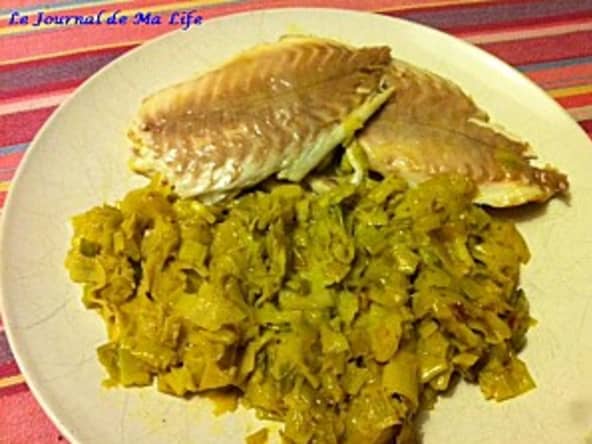 Filet de daurade (ou dorade) sur fondue de poireaux au curry