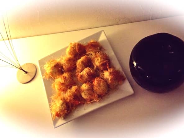 Gambas croustillantes à la ricotta curry ou wasabi enroulées de Kadaïf