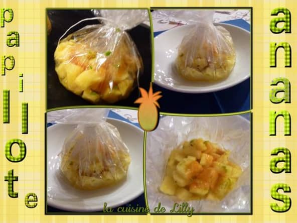 Papillote d'ananas, mangue et citron vert