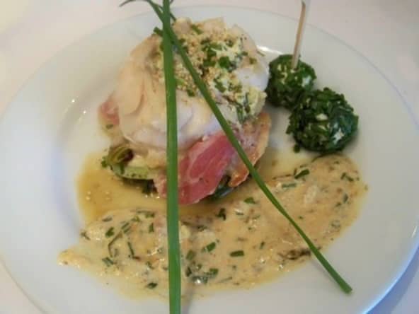 Filets d'églefin au chèvre, ciboulette et pancetta