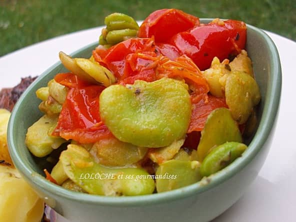 Poêlée de petites fèves aux tomates cerises