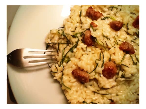 Risotto aux agretti et à la saucisse de montagne