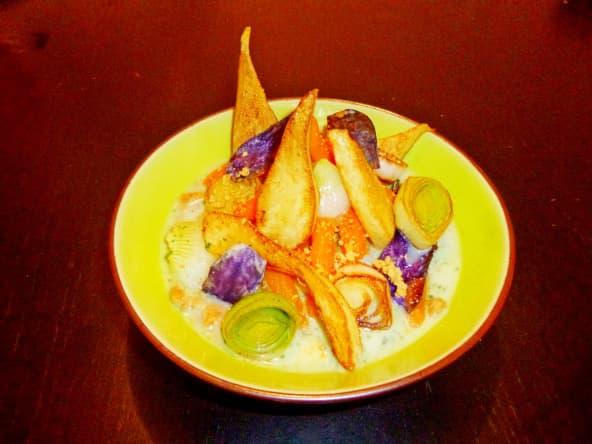 Bouillon noix de coco basilic, légumes primeurs