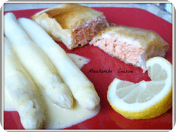 Croustillants de saumon, Asperges blanches au Sabayon