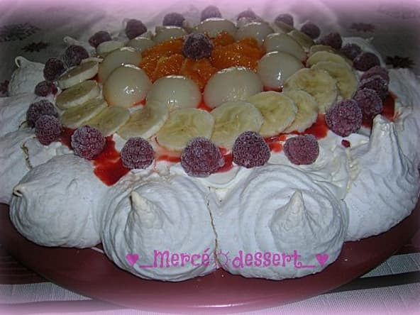 Gâteau pavlova framboises et clémentines