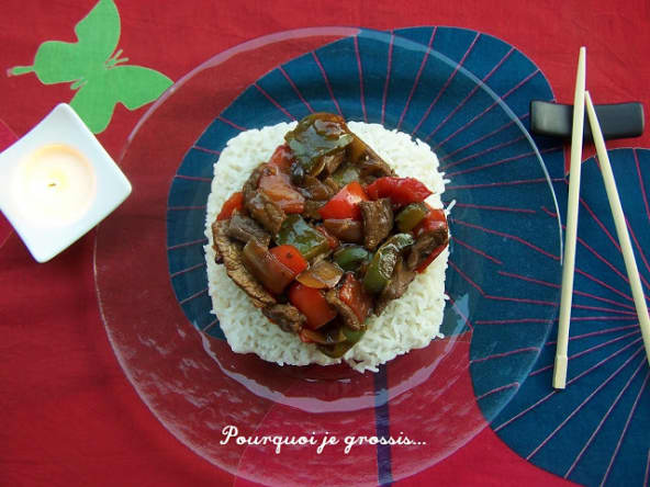 Sauté de bœuf aux deux poivrons