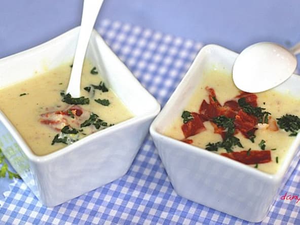 Verrines de crème de maïs persillée au chorizo