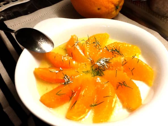Orange à l’huile d’argan, fleur d’oranger et aneth pour un dessert frais et original