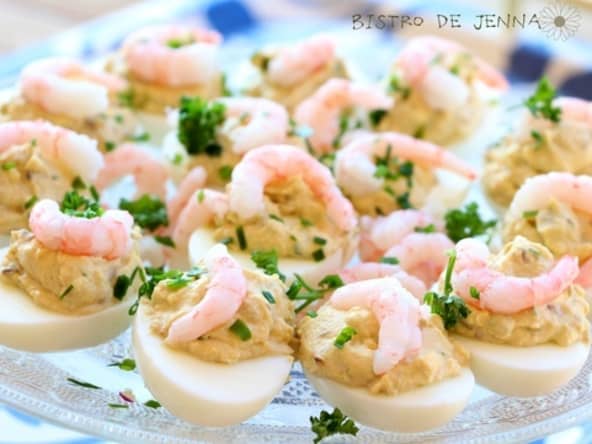 Les oeufs farci avocat ciboulette et crevettes
