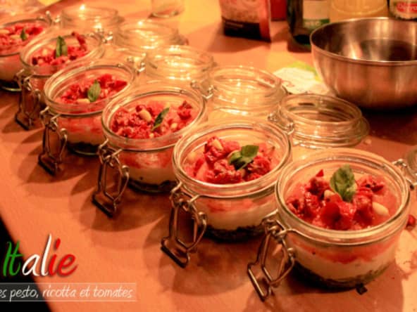 verrines pesto, ricotta et tomates
