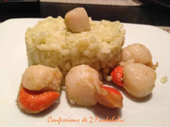 Risotto au Gorgonzola et beurre d'ail avec ses Saint Jacques