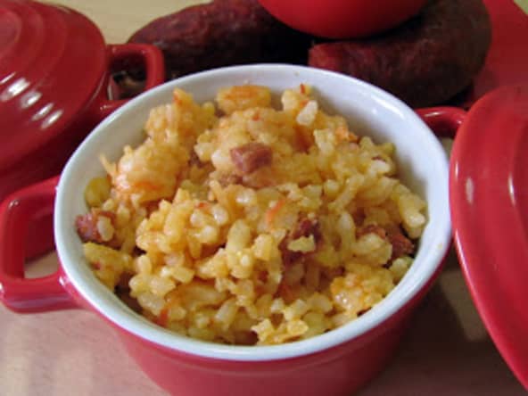 Risotto au chorizo, tomates et crevettes