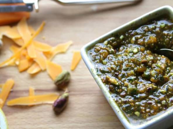 Pesto revisité pistaches et mimolette