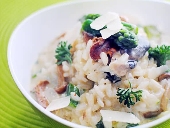 Risotto aux champignons forestiers et asperges vertes