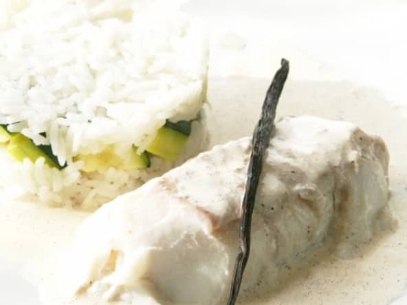 Dos de cabillaud, sauce crémeuse vanille et gingembre