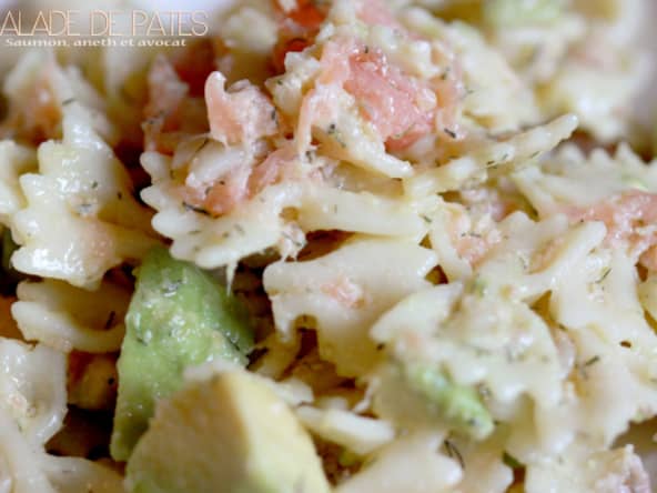 Farfalles en salade, saumon, aneth et avocat