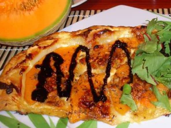 Tarte au melon sur son lit de chèvre