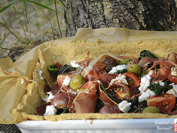 Tarte à la brousse, épinards et serrano