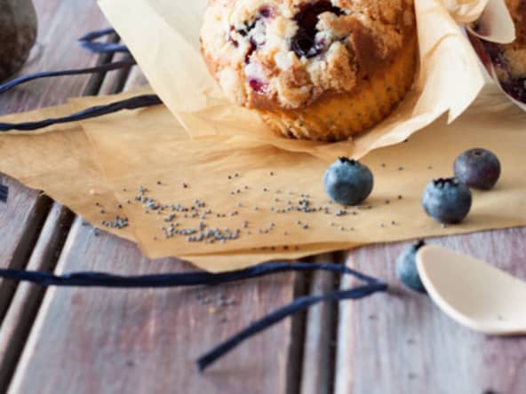 Muffins plein de saveurs Myrtilles, Fruits de la passion