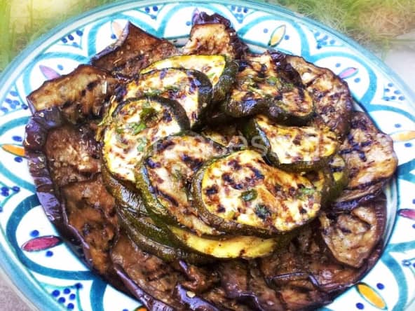 Courgettes et aubergines à la plancha, origan et menthe