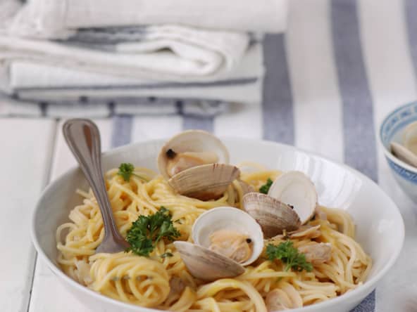 Spaghettis aux palourdes et safran