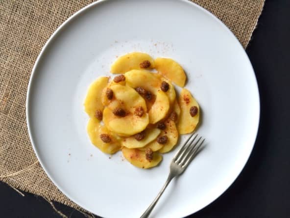 Pommes caramélisées et mulberries au superaliment camu-camu