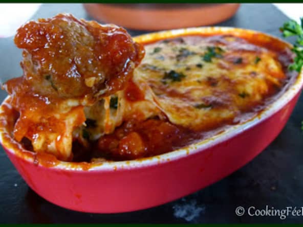 Gratin de boulettes gratinées à la bolognaise