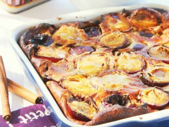 Clafoutis de quetsches au sirop de cannelle et au miel