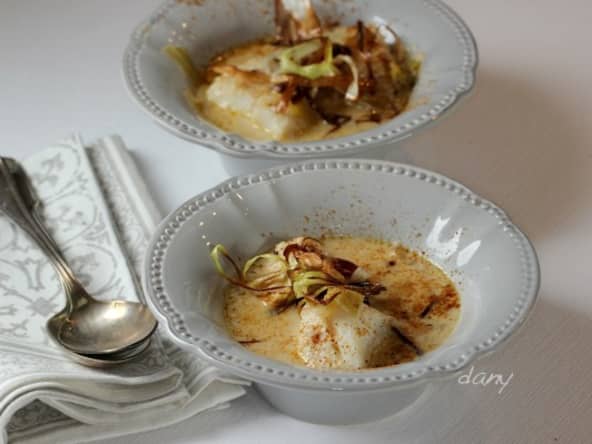 Recette de blanquette de dos de cabillaud au curry et poireaux frits