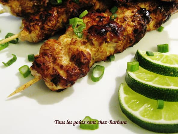 Brochettes de poulet à la citronnelle, à la lime et au gingembre