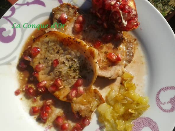 Filets de porc sauce grenade et oignons confits