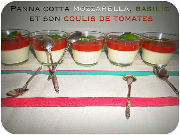 Panna cotta mozzarella, basilic et son coulis de tomates