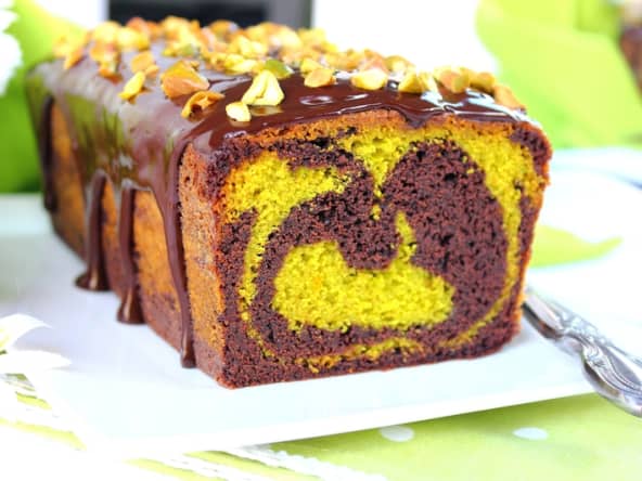 Cake marbré chocolat et pistache