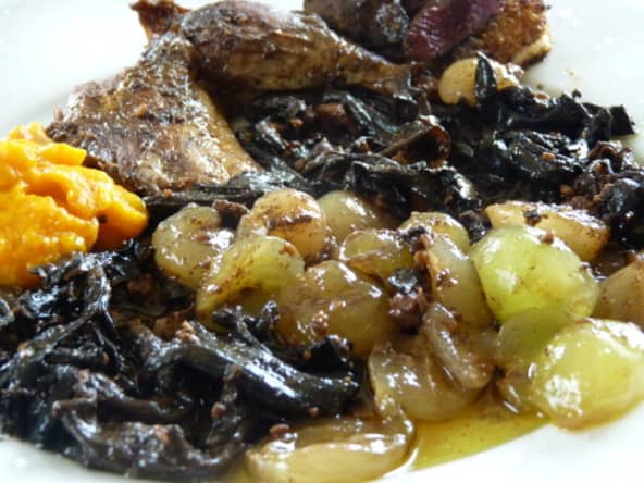 Coq de bruyère au riesling et trompettes de la mort