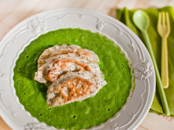 Raviolis grillés aux poireaux