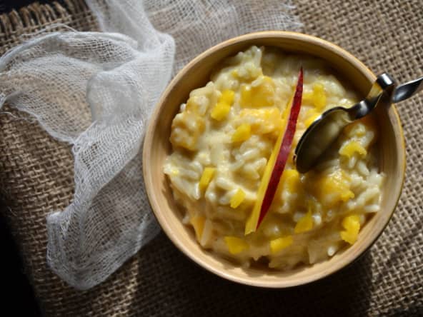 Riz aux saveurs d'Inde au lait de coco, à la banane et à la mangue
