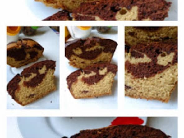 Cake marbré au chocolat et à la pâte à speculoos.