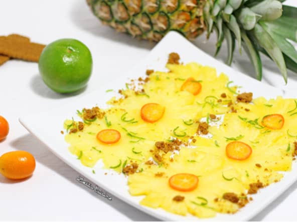 Carpaccio d’ananas aux kumquats, zeste de citron vert et spéculoos