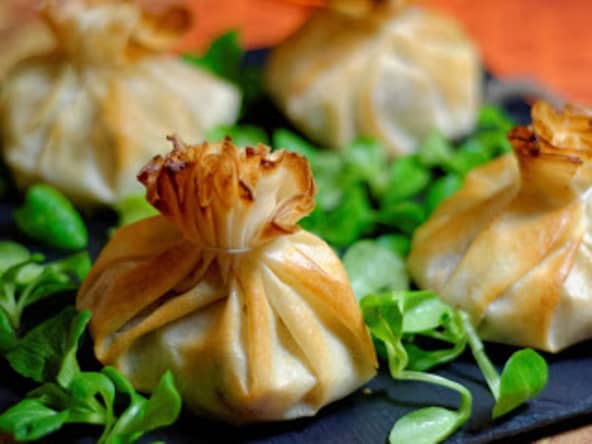 Aumônières de boudins blancs aux truffes et pommes