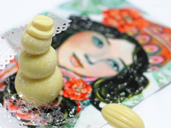 Bonhomme de neige en chocolat blanc et menthe givrée vegan