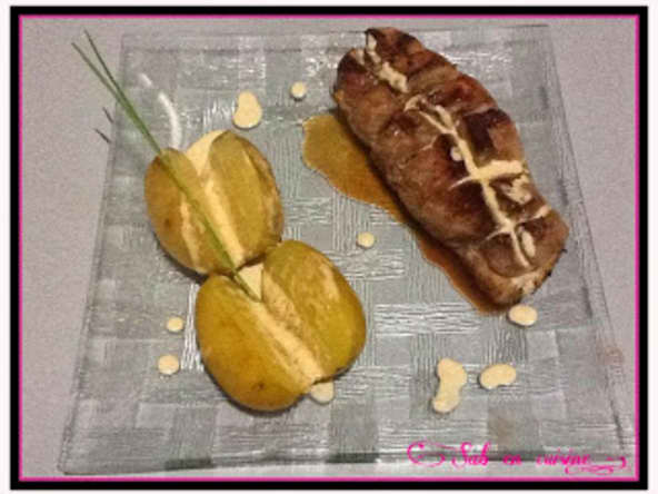 Magret de canard sauce foie gras et pomme de terres au four