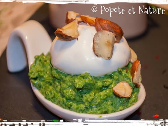 Une cuillère de gourmandise à la mousse de roquette en apéro