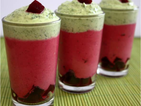 Verrine détox à la betterave, fromage blanc et cresson