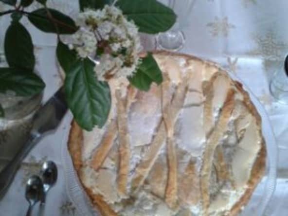 Tarte conversation amandes, poires, airelles